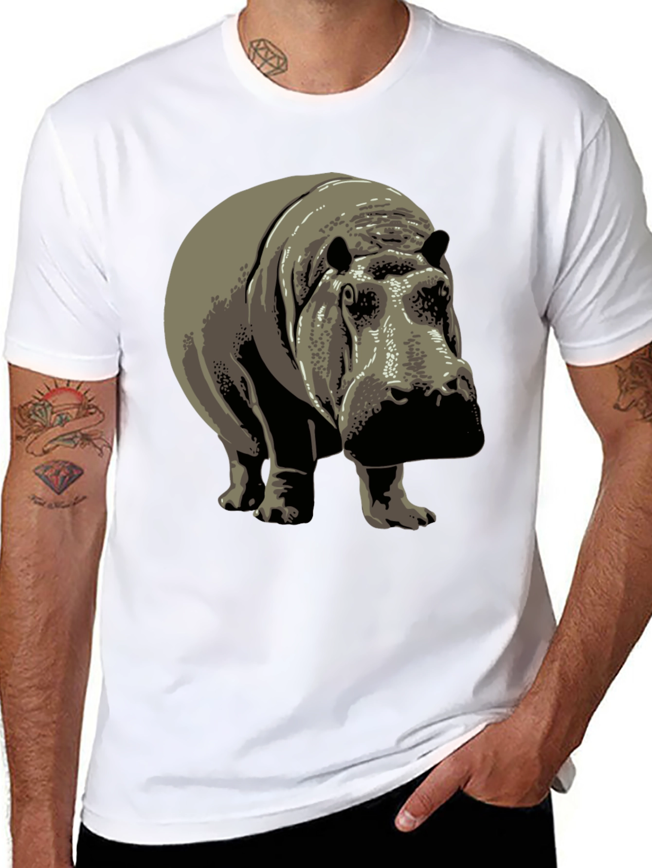 Hippo Graphic Print Crew Neck T-Shirt
