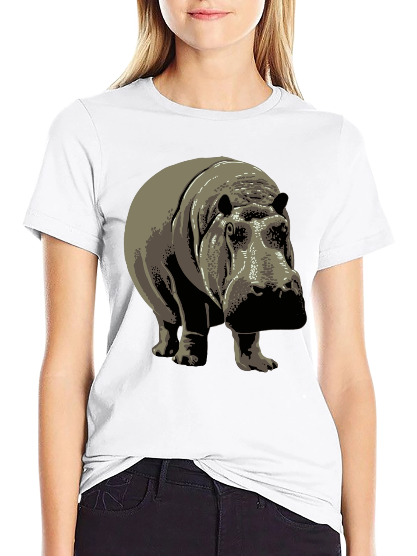 Hippo Graphic Print Crew Neck T-Shirt