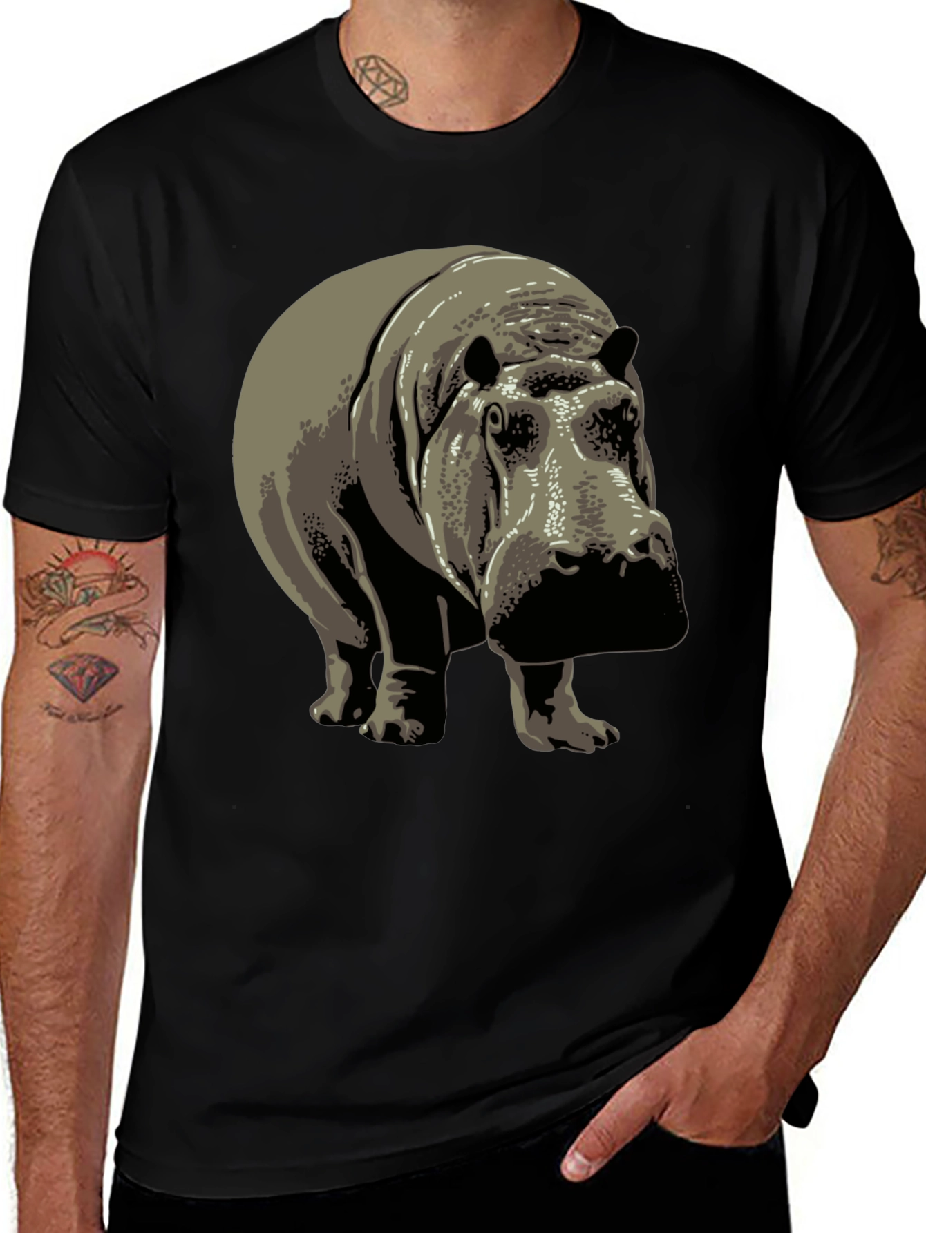 Hippo Graphic Print Crew Neck T-Shirt