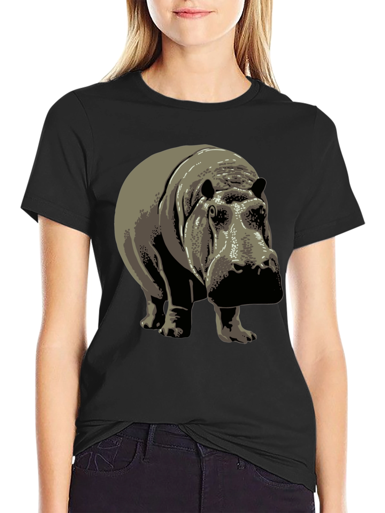 Hippo Graphic Print Crew Neck T-Shirt