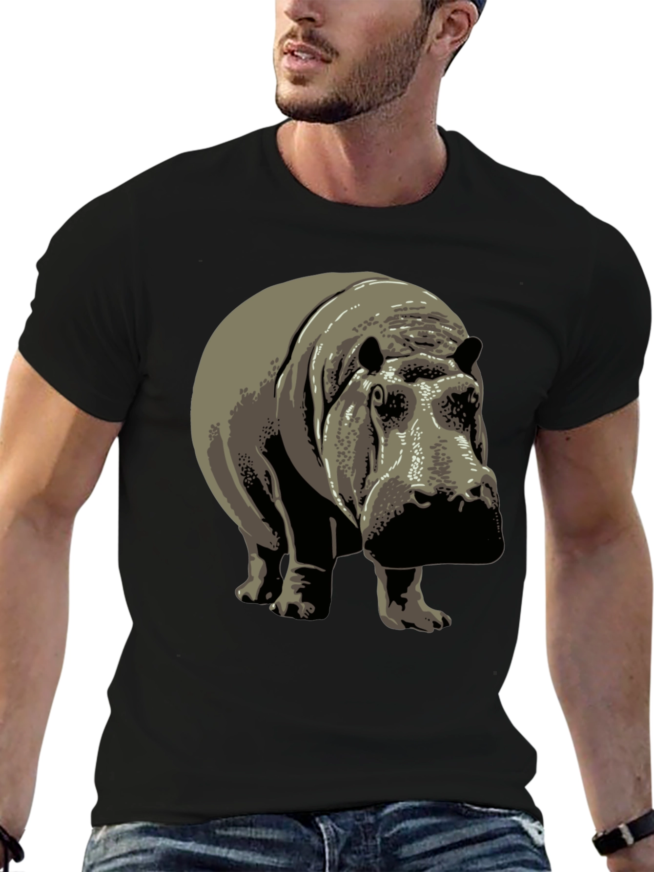 Hippo Graphic Print Crew Neck T-Shirt