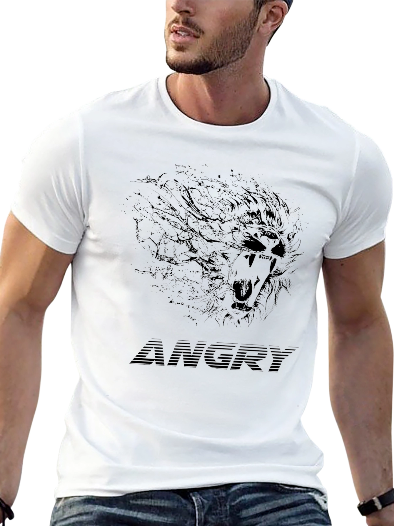 Angry Lion Graphic Black T-Shirt