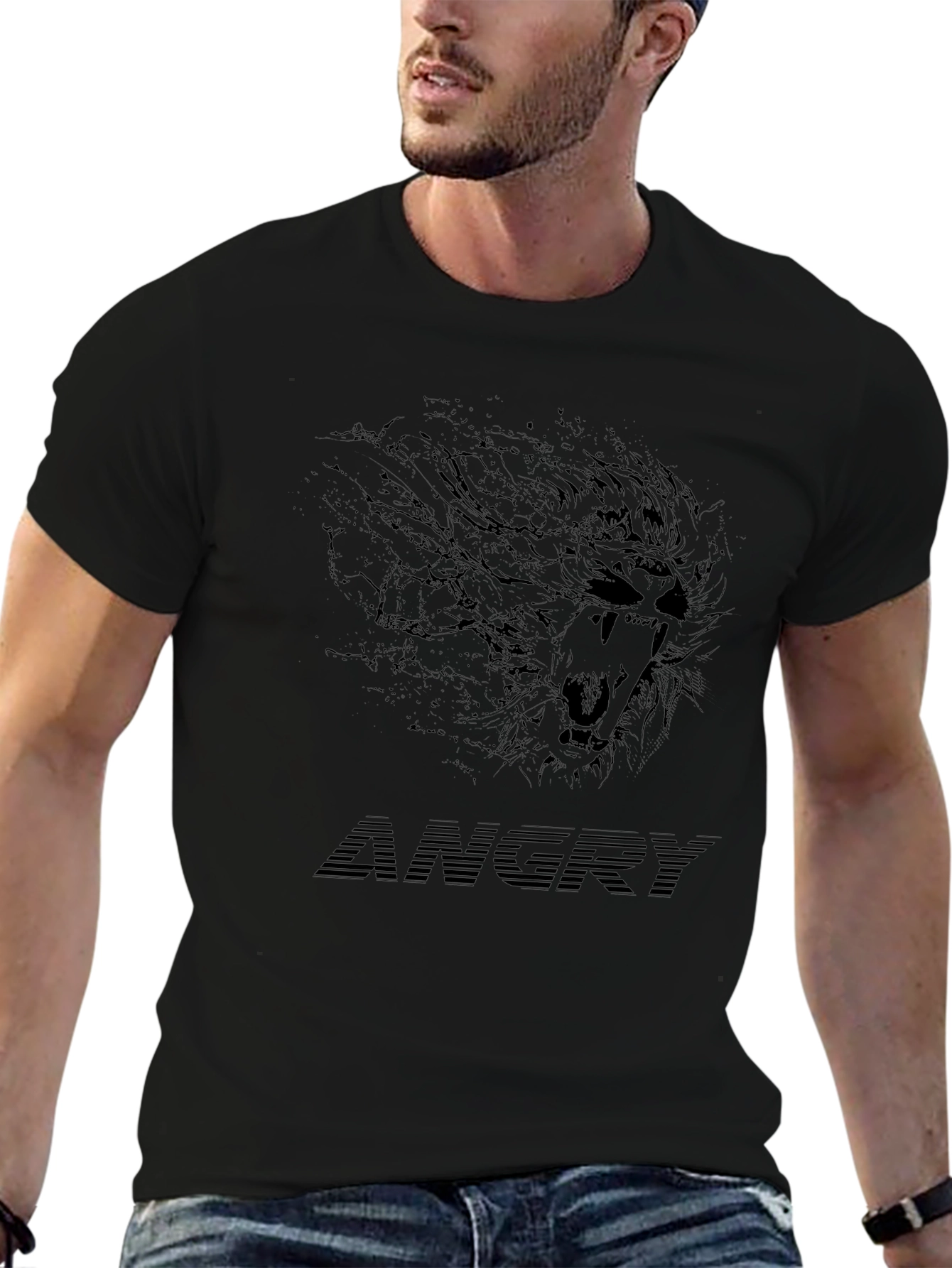 Angry Lion Graphic Black T-Shirt