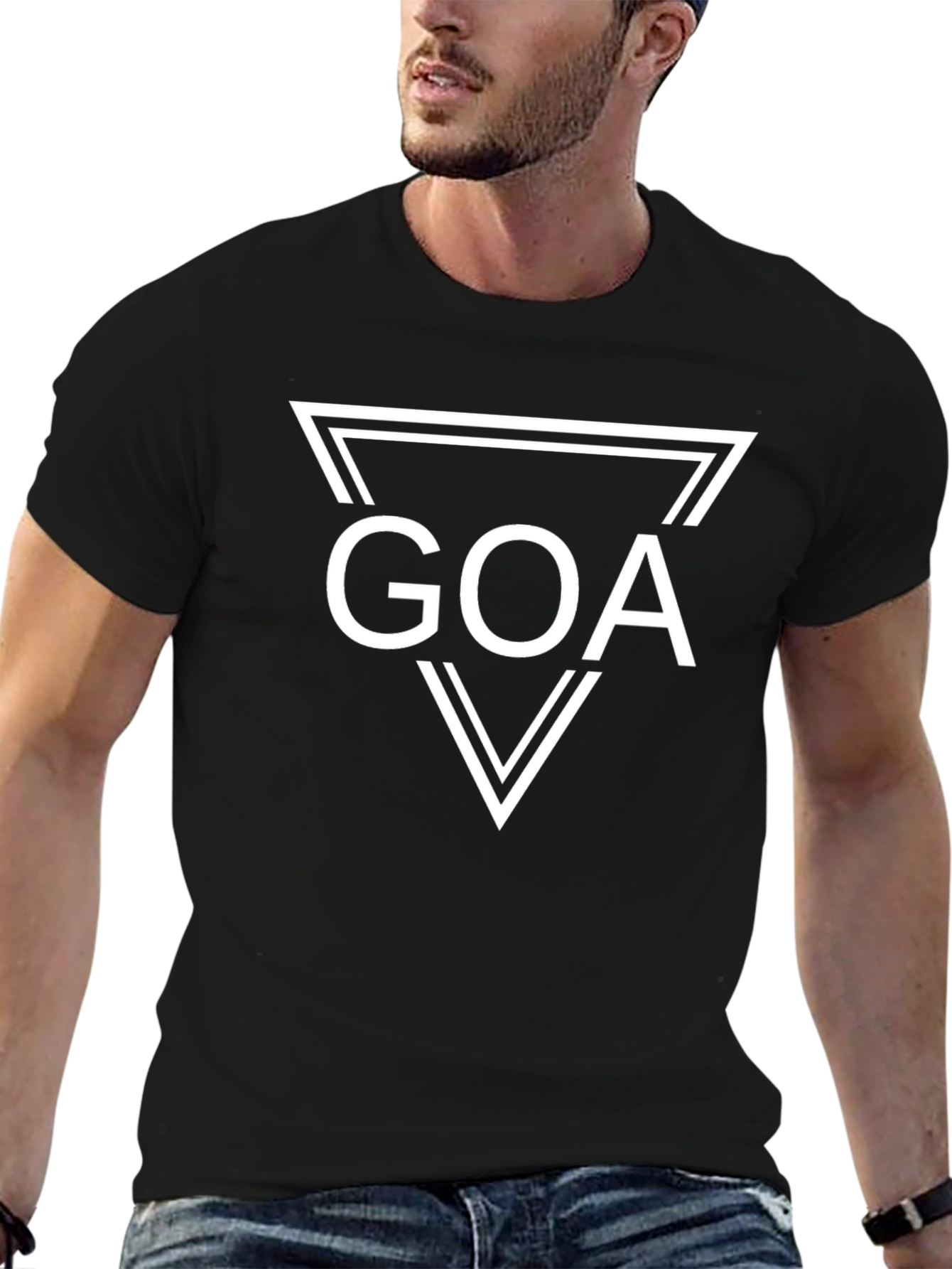Goa Triangle Graphic Print Black T-Shirt