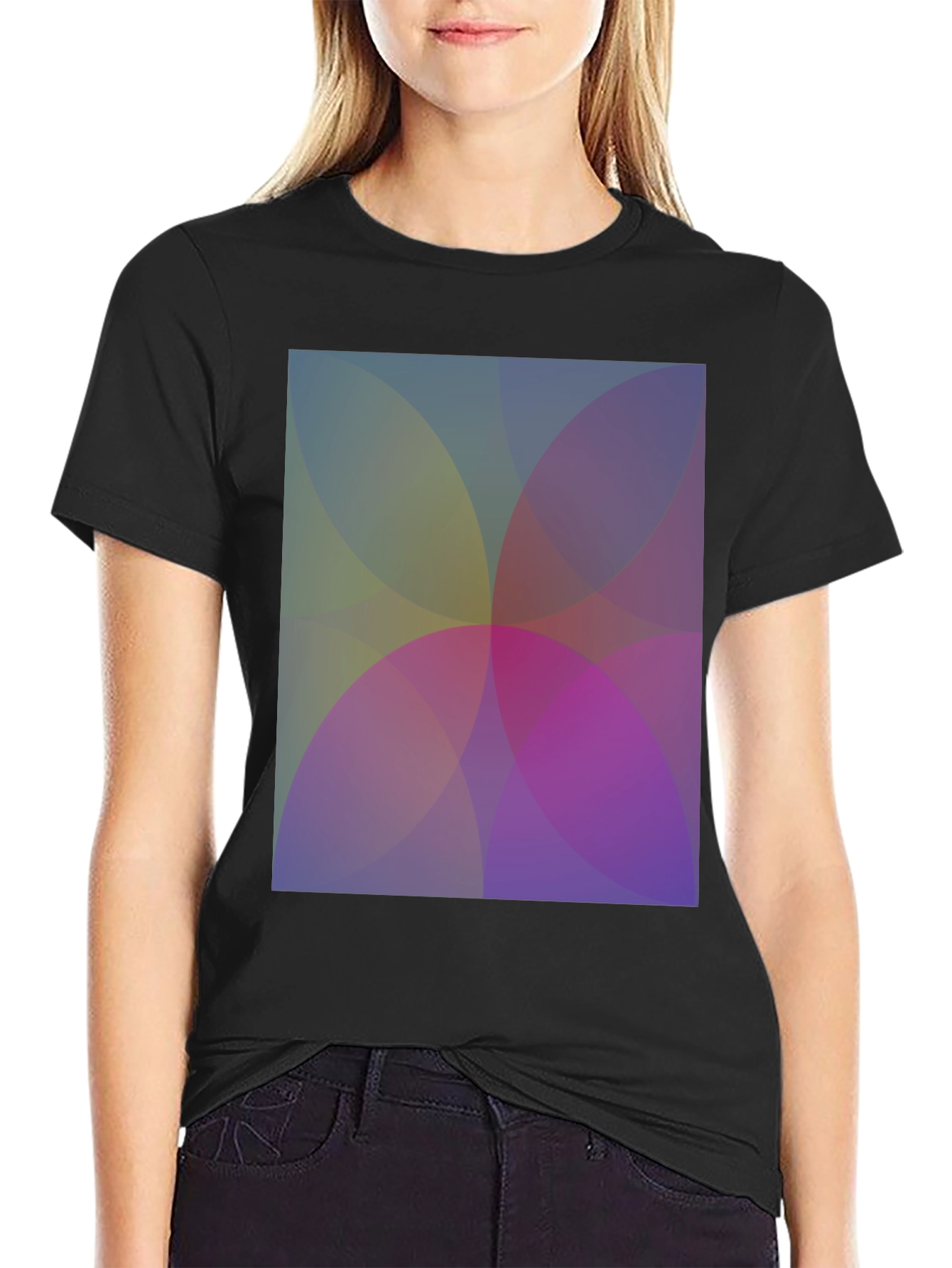 Abstract Overlapping Circles Graphic Black T-Shirt