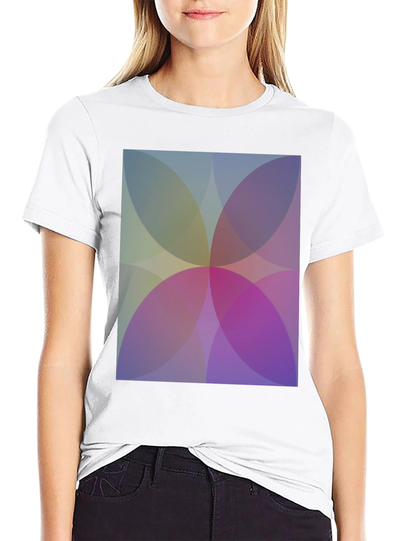 Abstract Overlapping Circles Graphic Black T-Shirt