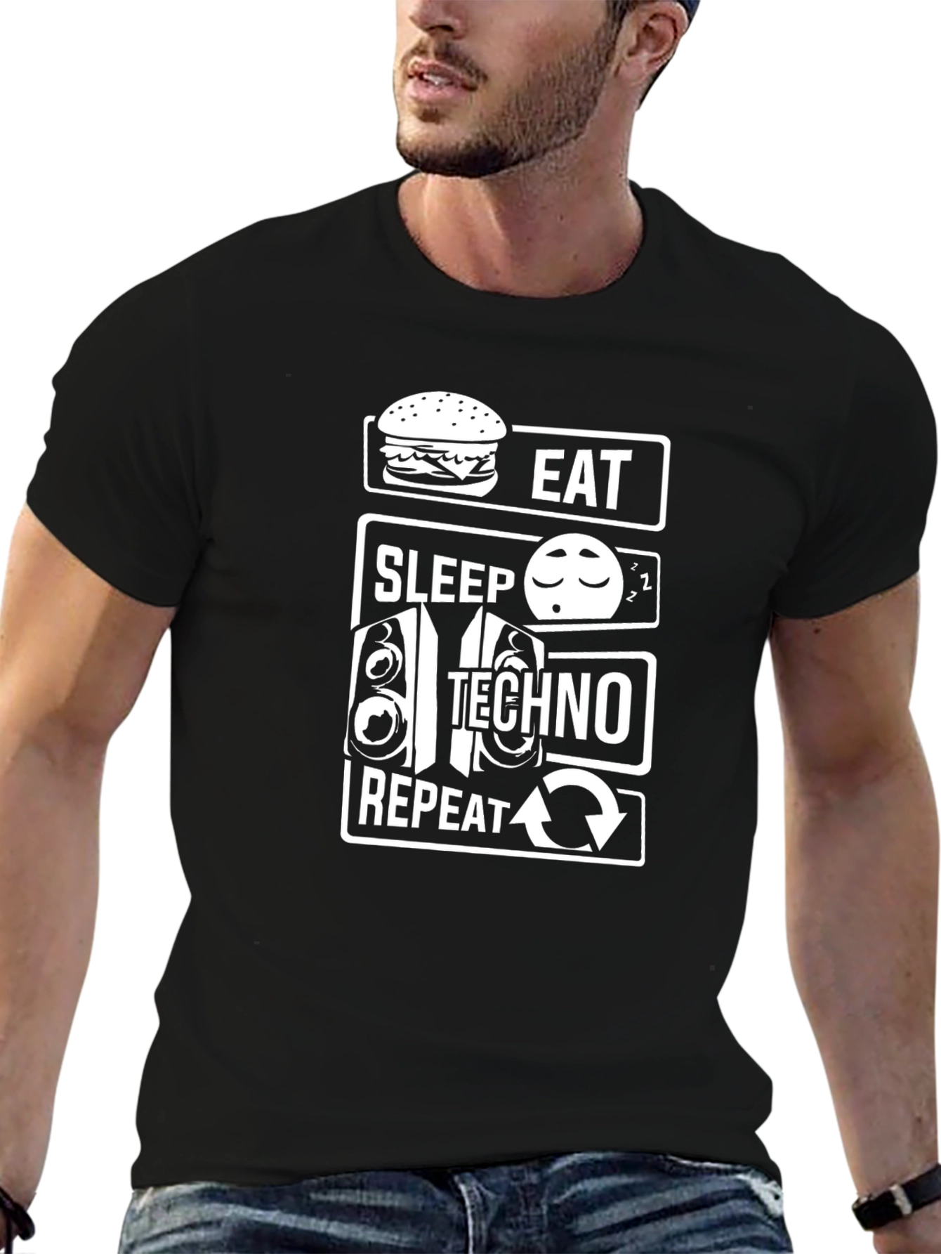 Eat Sleep Techno Repeat Graphic T-Shirt