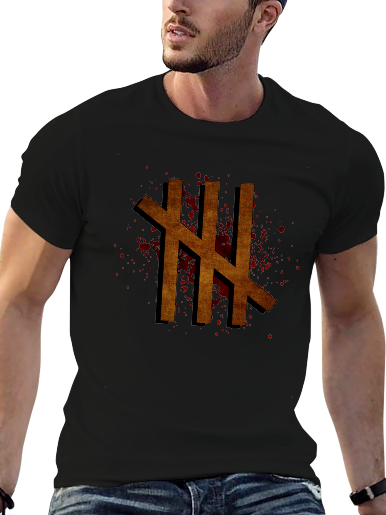 Mens Black T-Shirt with Rune Graphic
