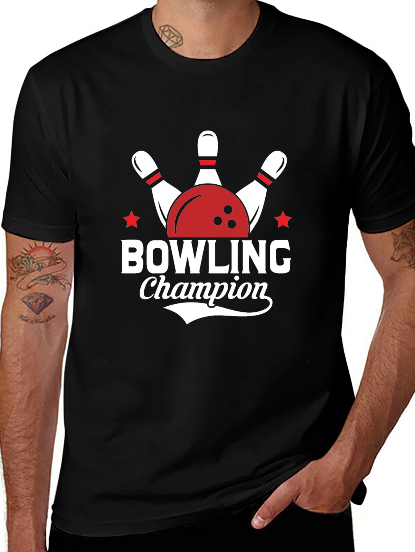 Bowling Champion Graphic Tee - Black Cotton T-Shirt