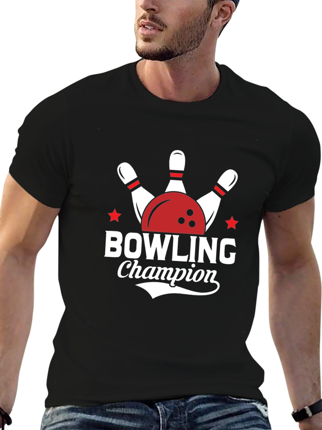 Bowling Champion Graphic Tee - Black Cotton T-Shirt