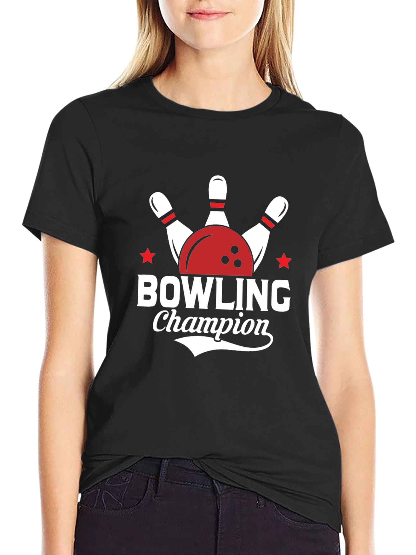 Bowling Champion Graphic Tee - Black Cotton T-Shirt