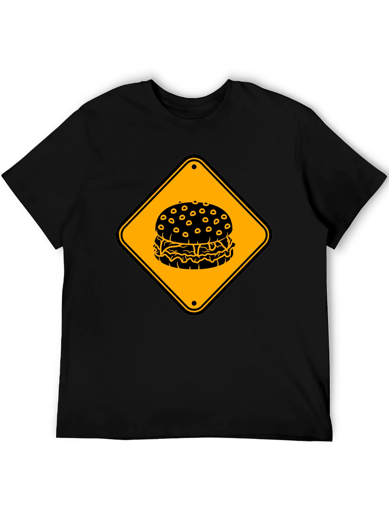 Burger Warning Sign Graphic Tee - Unisex Black T-Shirt