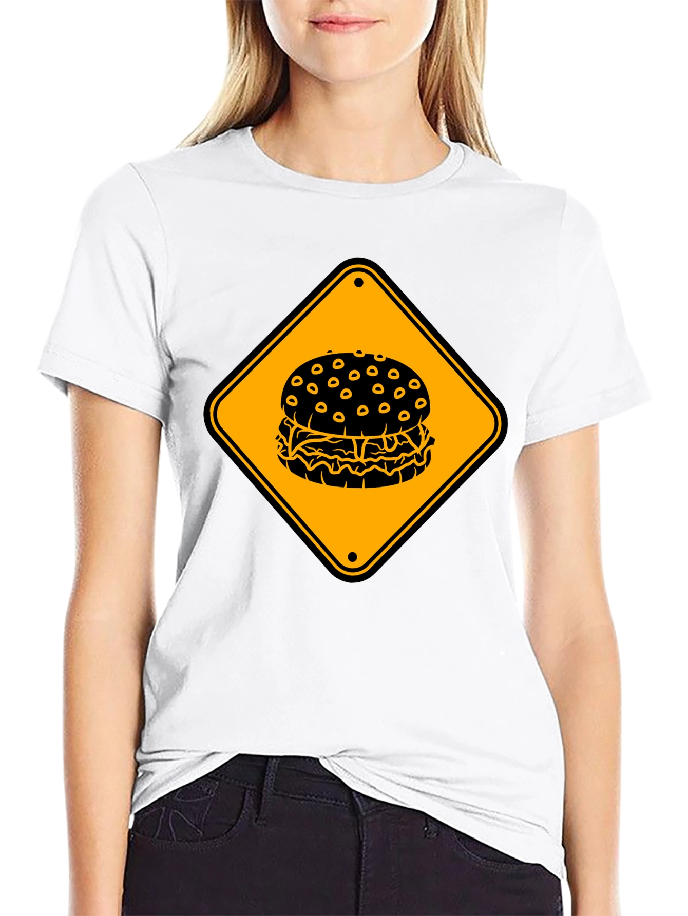 Burger Warning Sign Graphic Tee - Unisex Black T-Shirt