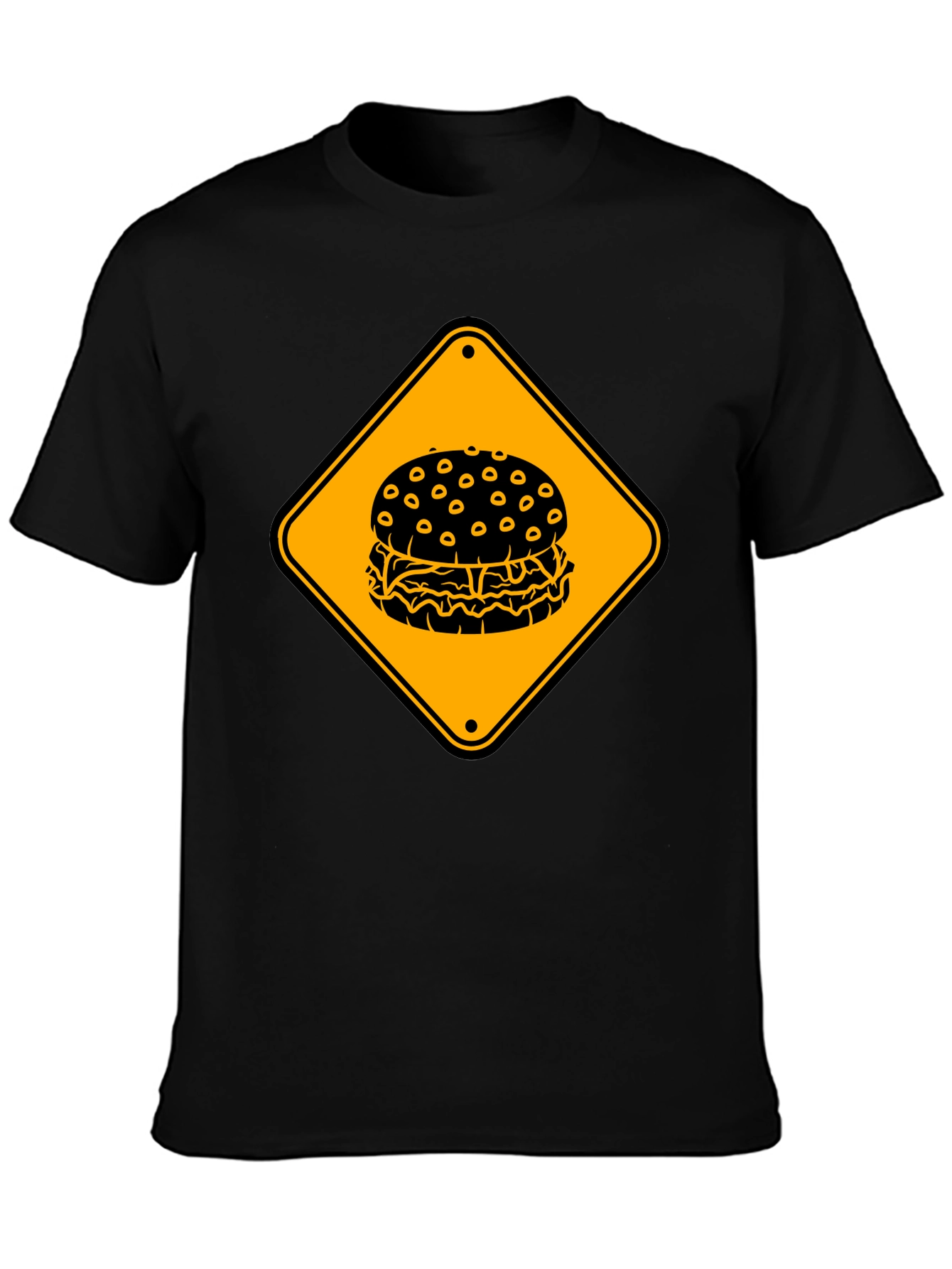 Burger Warning Sign Graphic Tee - Unisex Black T-Shirt