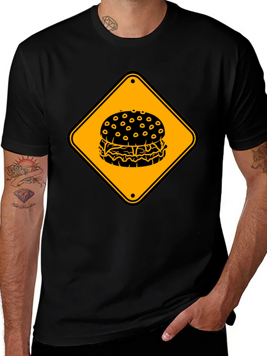 Burger Warning Sign Graphic Tee - Unisex Black T-Shirt