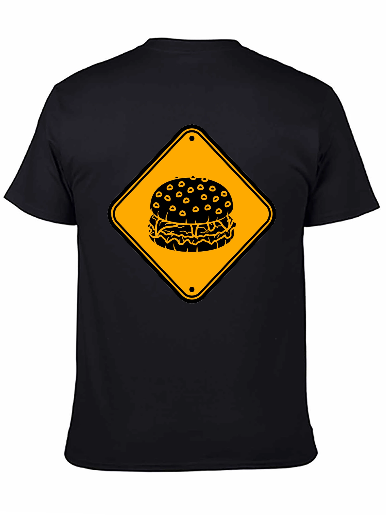 Burger Warning Sign Graphic Tee - Unisex Black T-Shirt