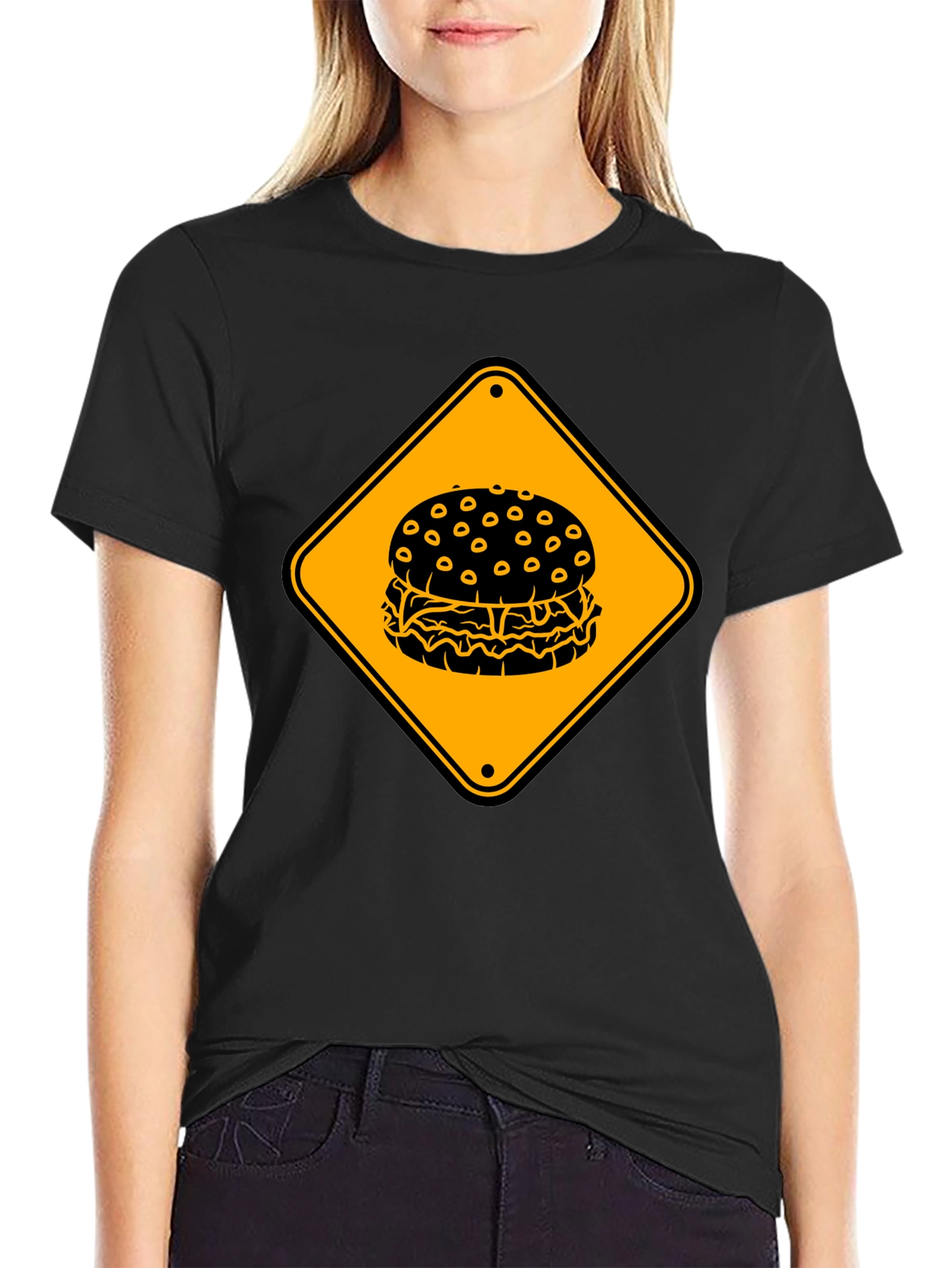 Burger Warning Sign Graphic Tee - Unisex Black T-Shirt