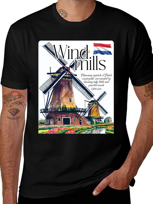 Netherlands Windmills Graphic T-Shirt