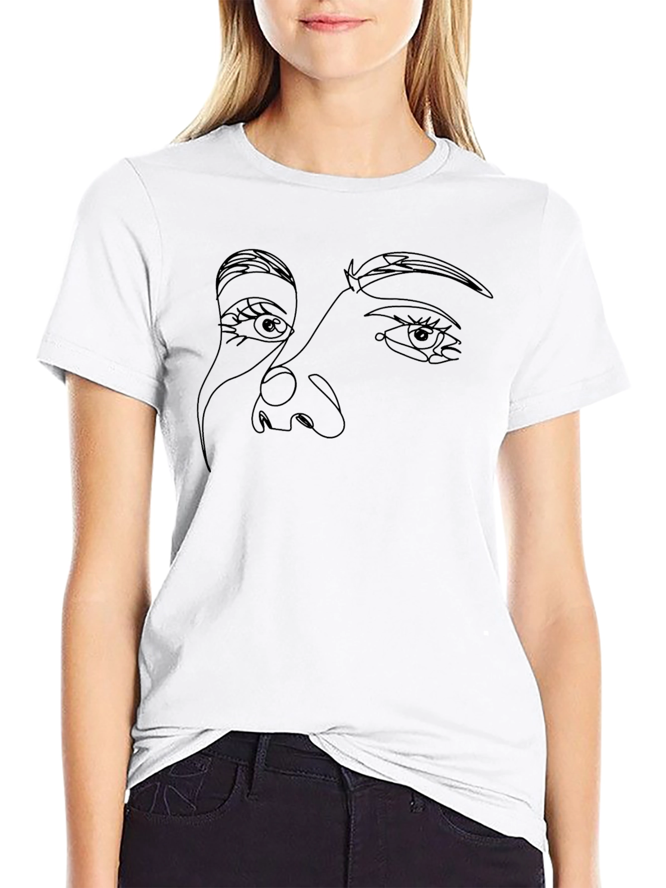 Abstract Face Line Art Graphic Black T-Shirt