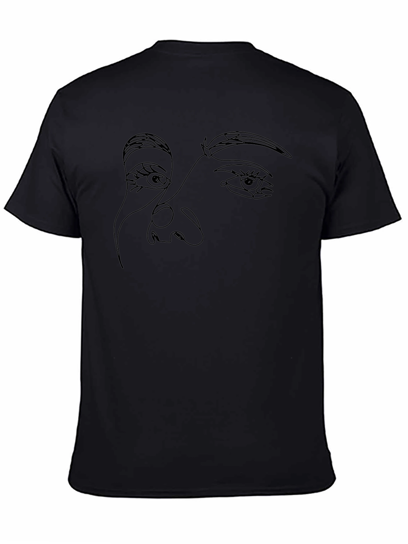 Abstract Face Line Art Graphic Black T-Shirt