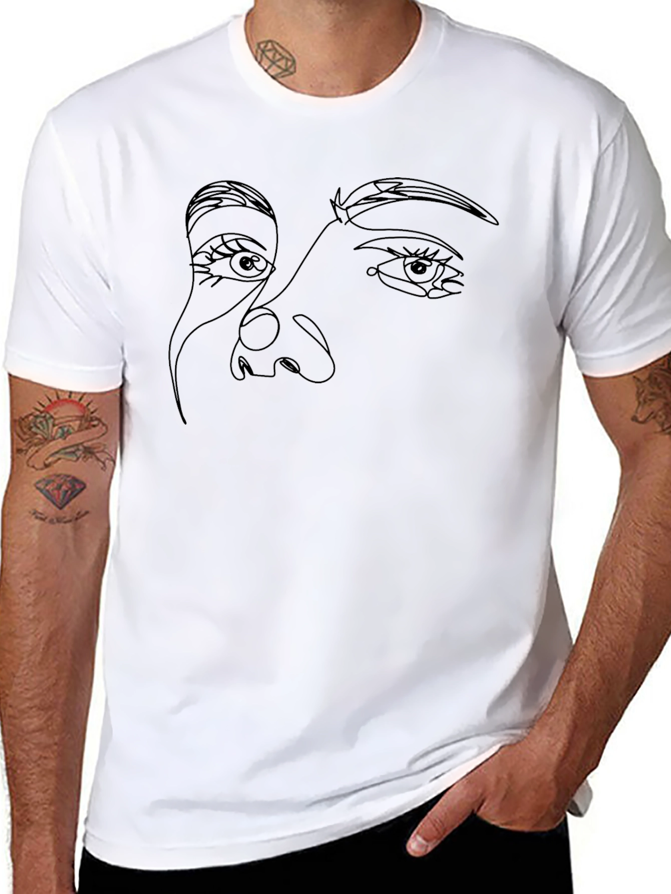 Abstract Face Line Art Graphic Black T-Shirt