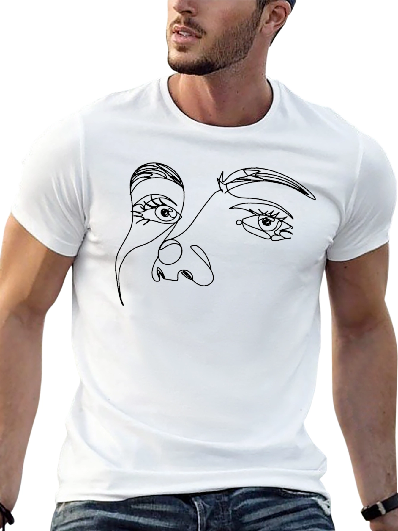 Abstract Face Line Art Graphic Black T-Shirt
