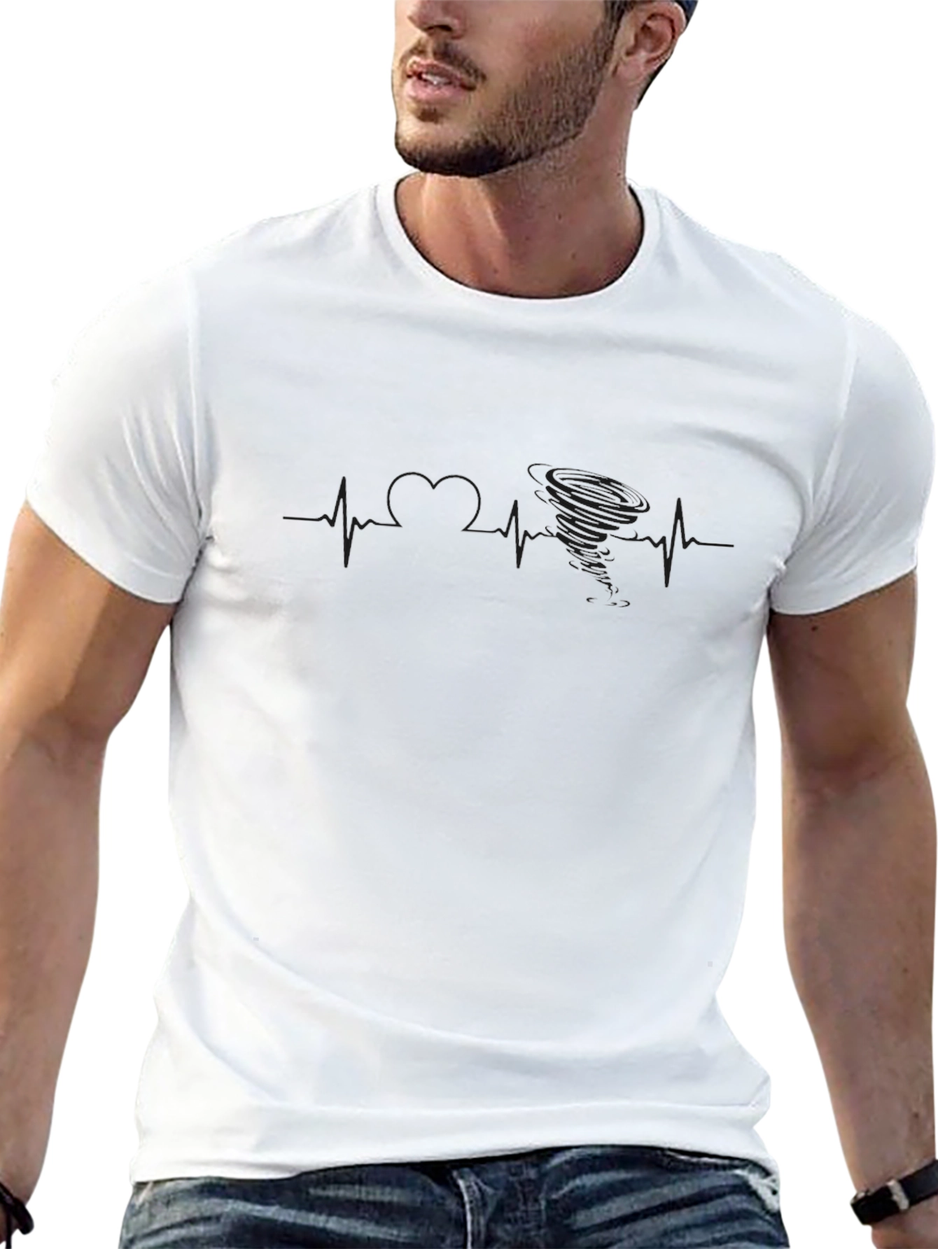 Mens Black Graphic Tee - Tornado Heartbeat