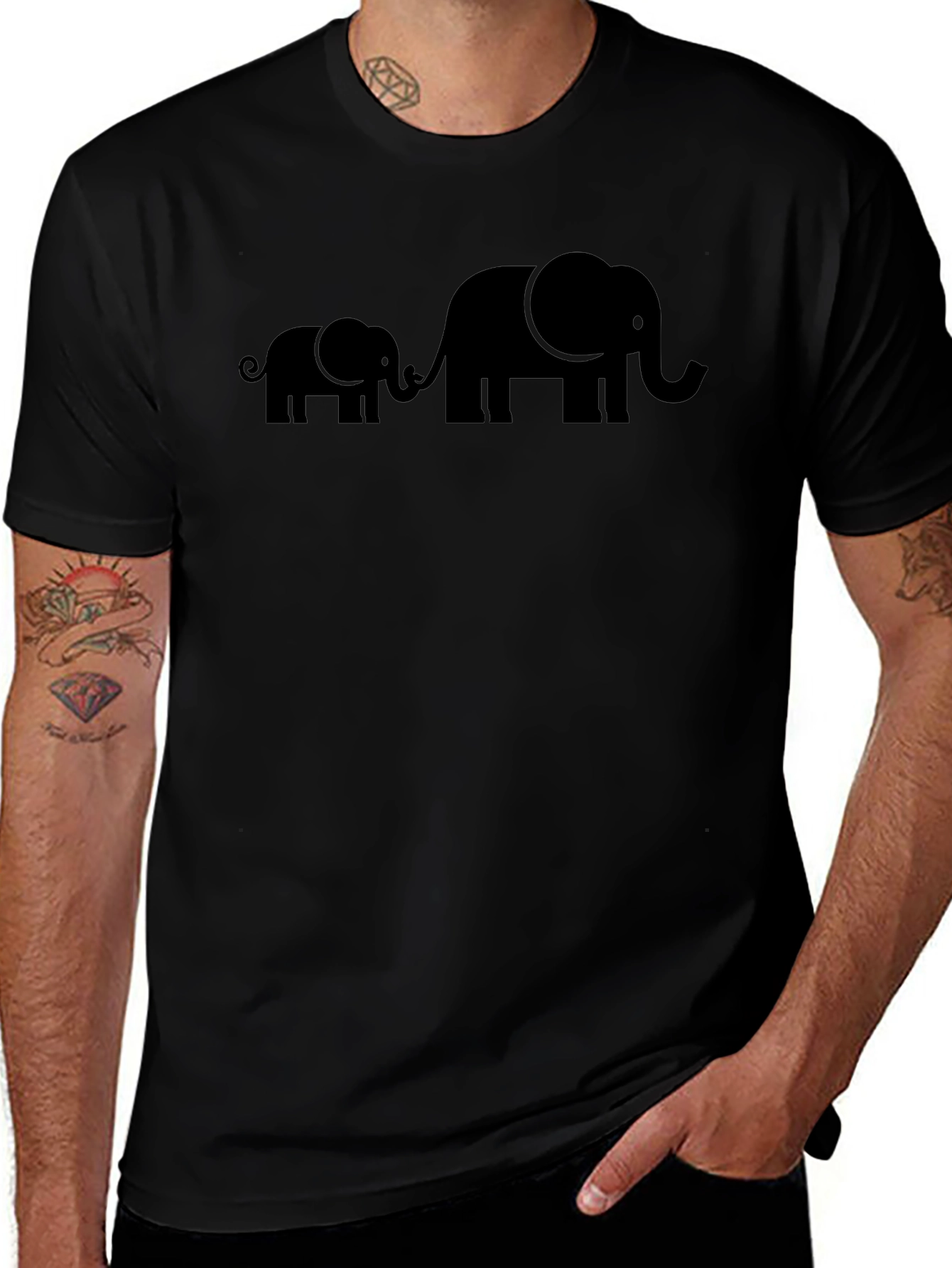 Elephant Family Graphic Tee - Black Cotton