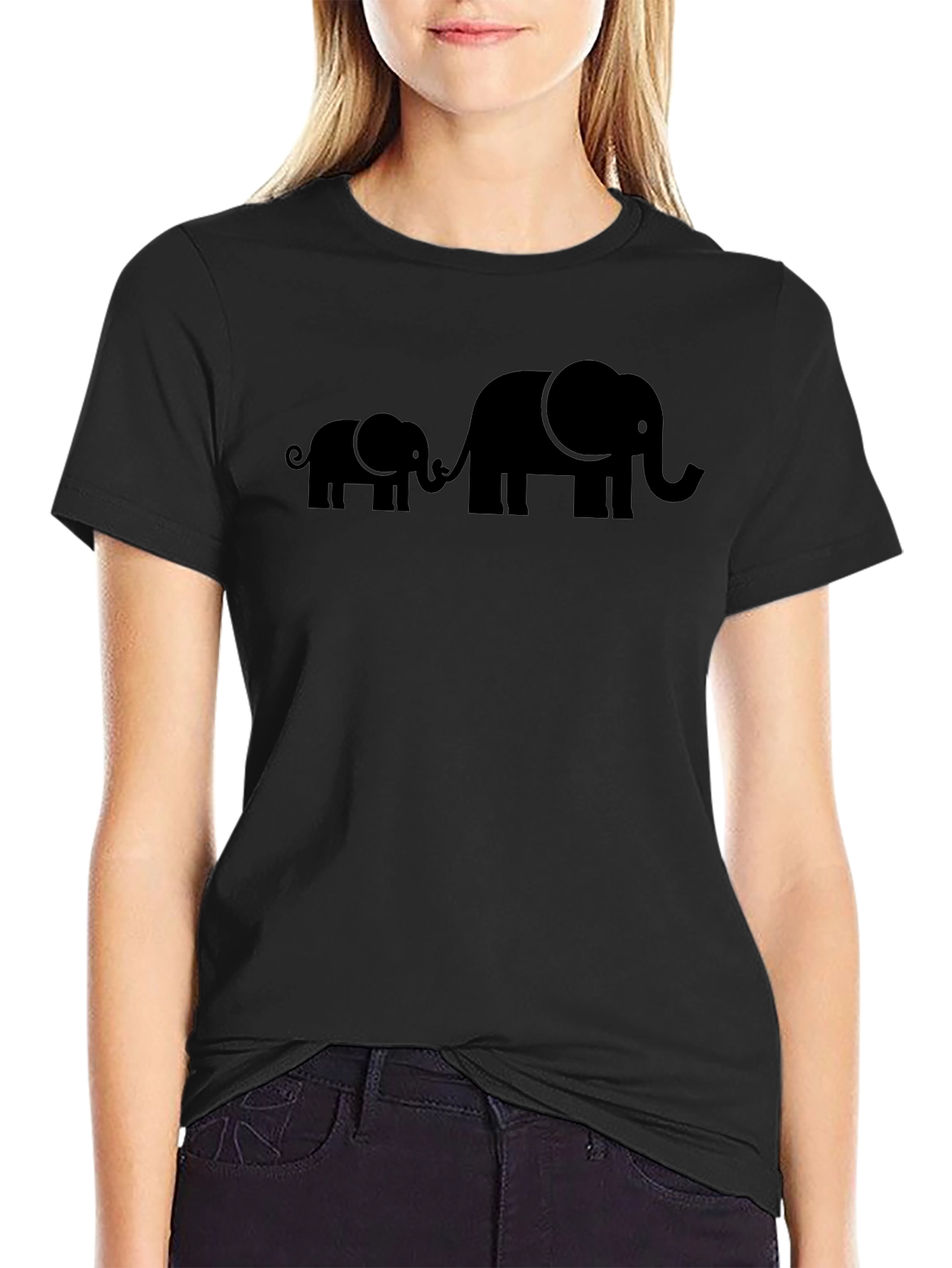 Elephant Family Graphic Tee - Black Cotton