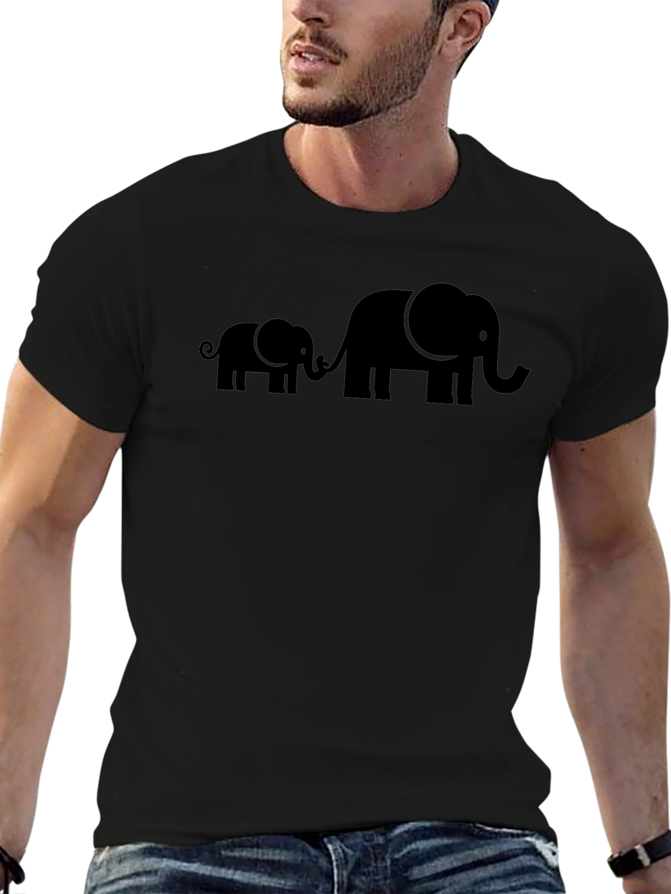 Elephant Family Graphic Tee - Black Cotton
