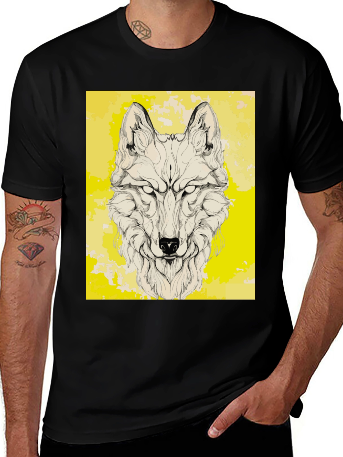 Wolf Graphic Print Black T-Shirt