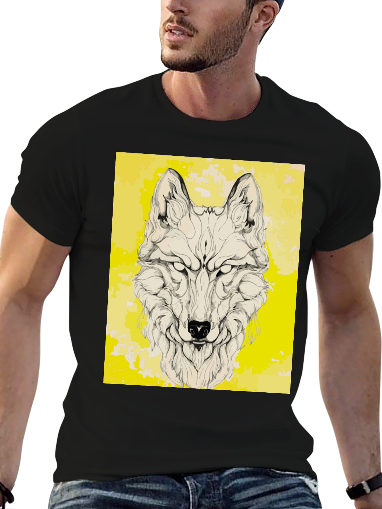 Wolf Graphic Print Black T-Shirt