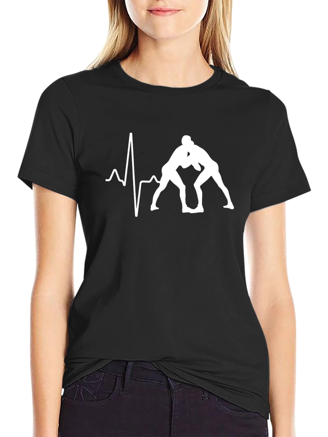 Wrestling Heartbeat T-Shirt - Black