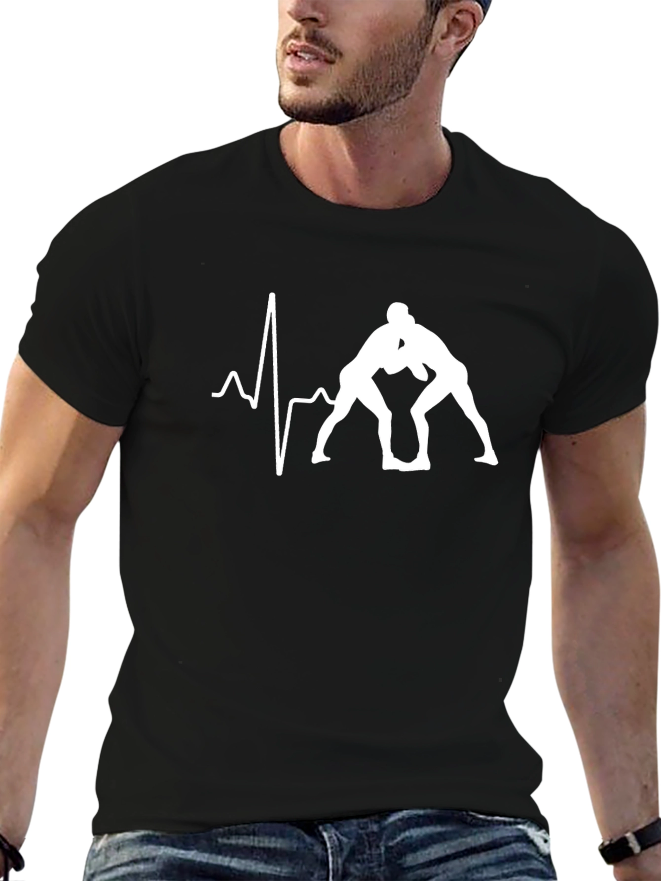 Wrestling Heartbeat T-Shirt - Black