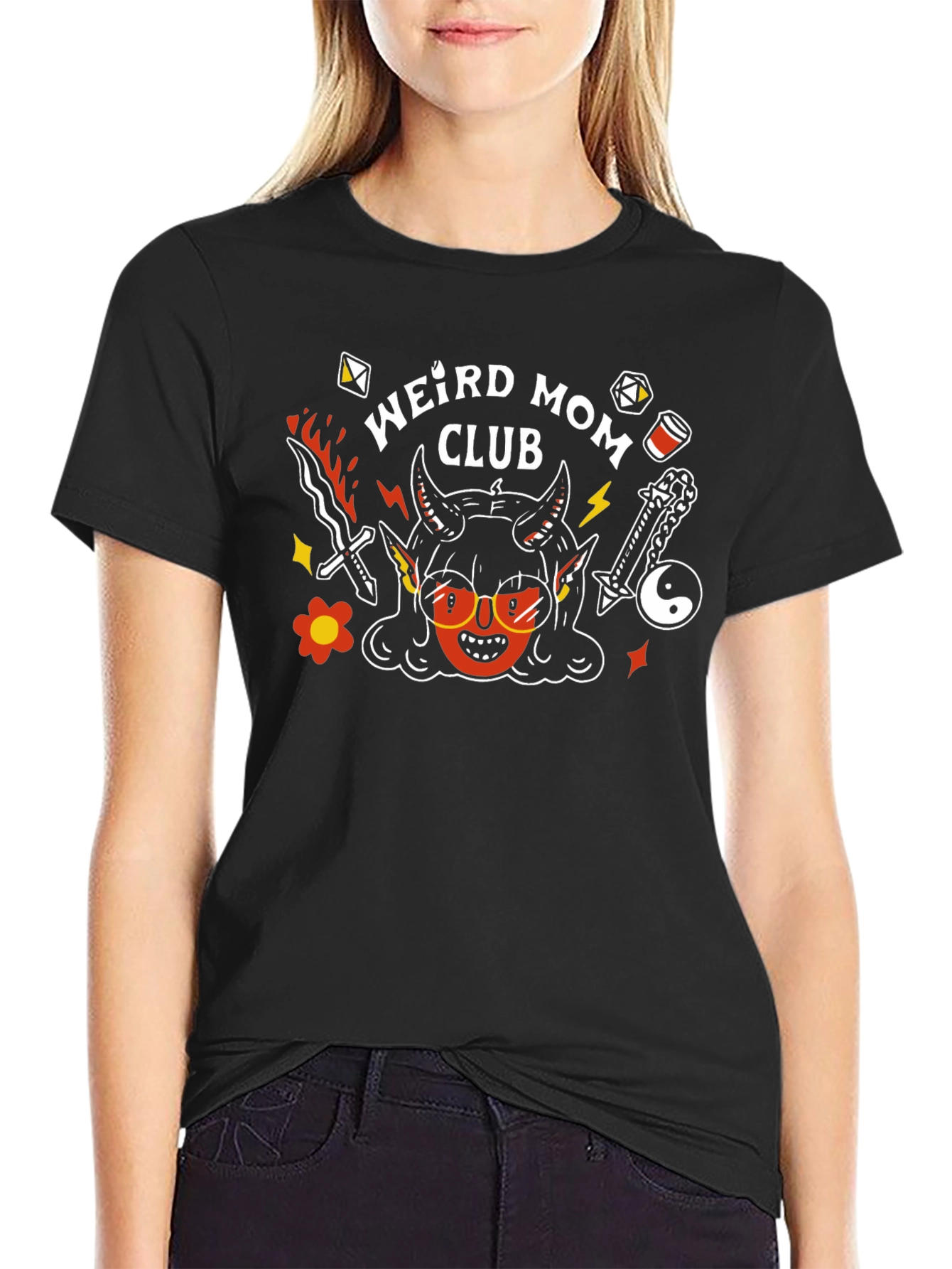 Weird Mom Club Graphic Tee - Black Cotton