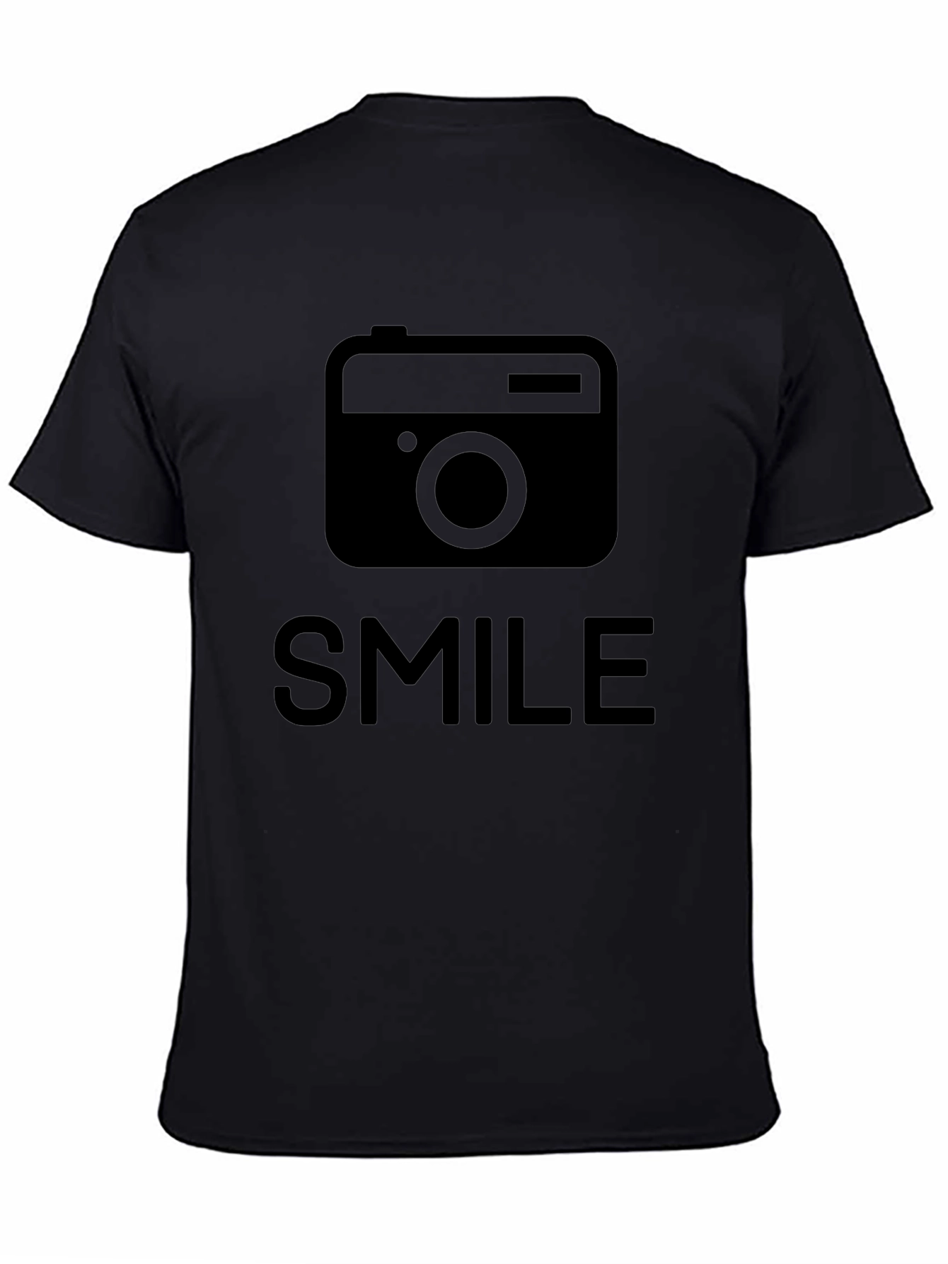 Smile Camera Graphic T-Shirt - Black Crew Neck Tee