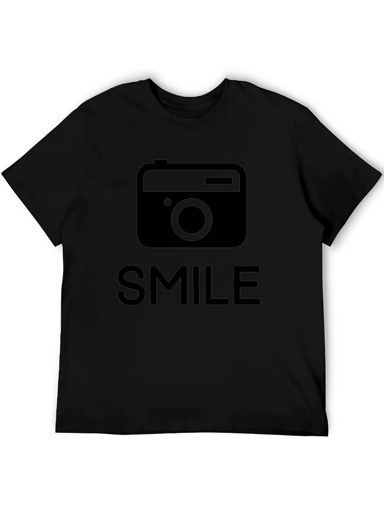 Smile Camera Graphic T-Shirt - Black Crew Neck Tee