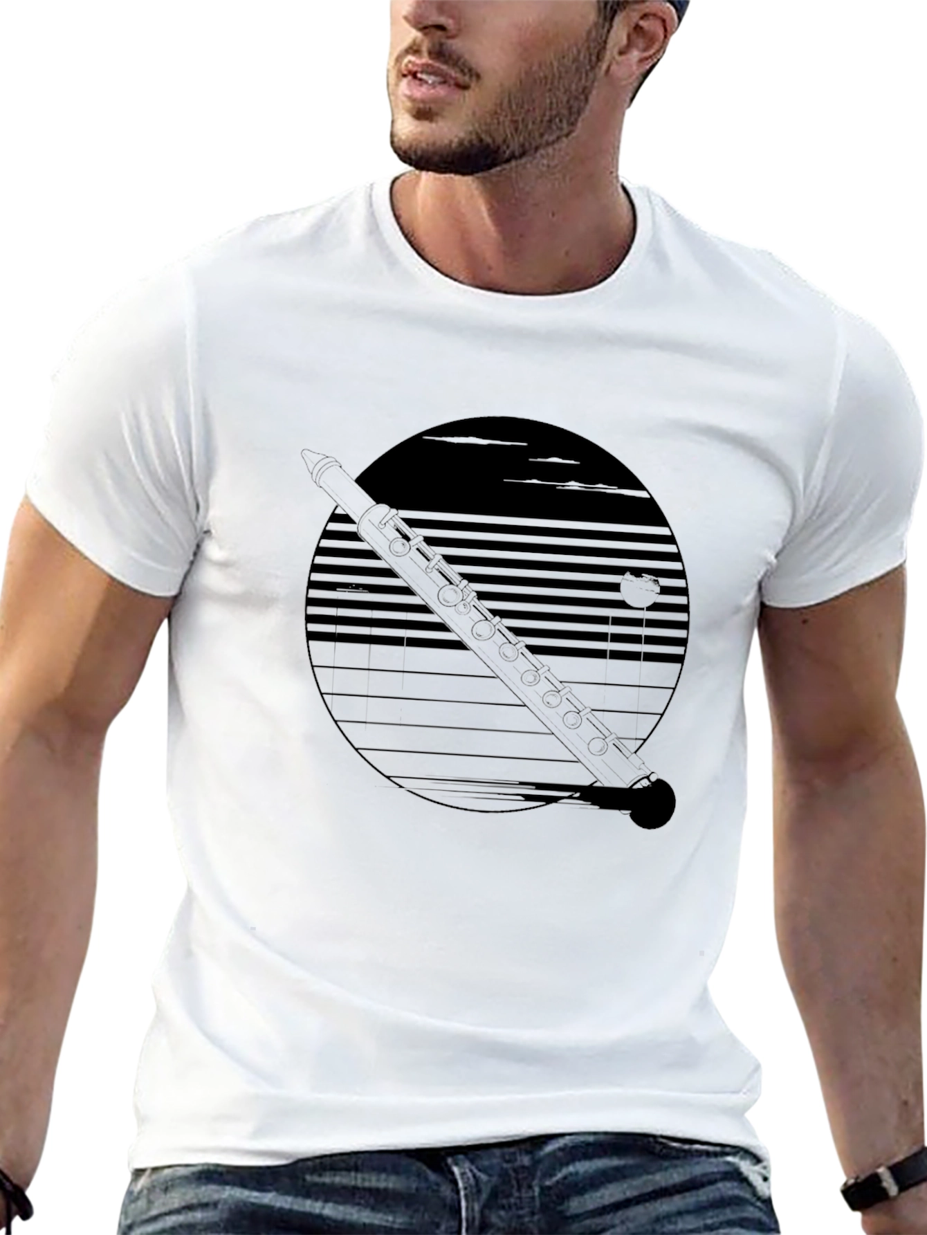 Retro Flute Graphic Tee - Black