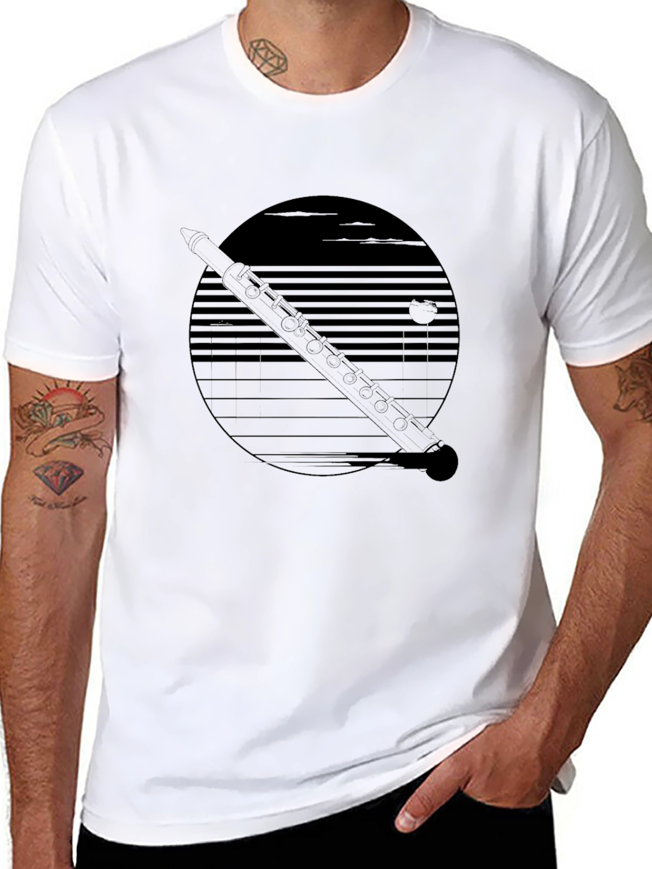 Retro Flute Graphic Tee - Black