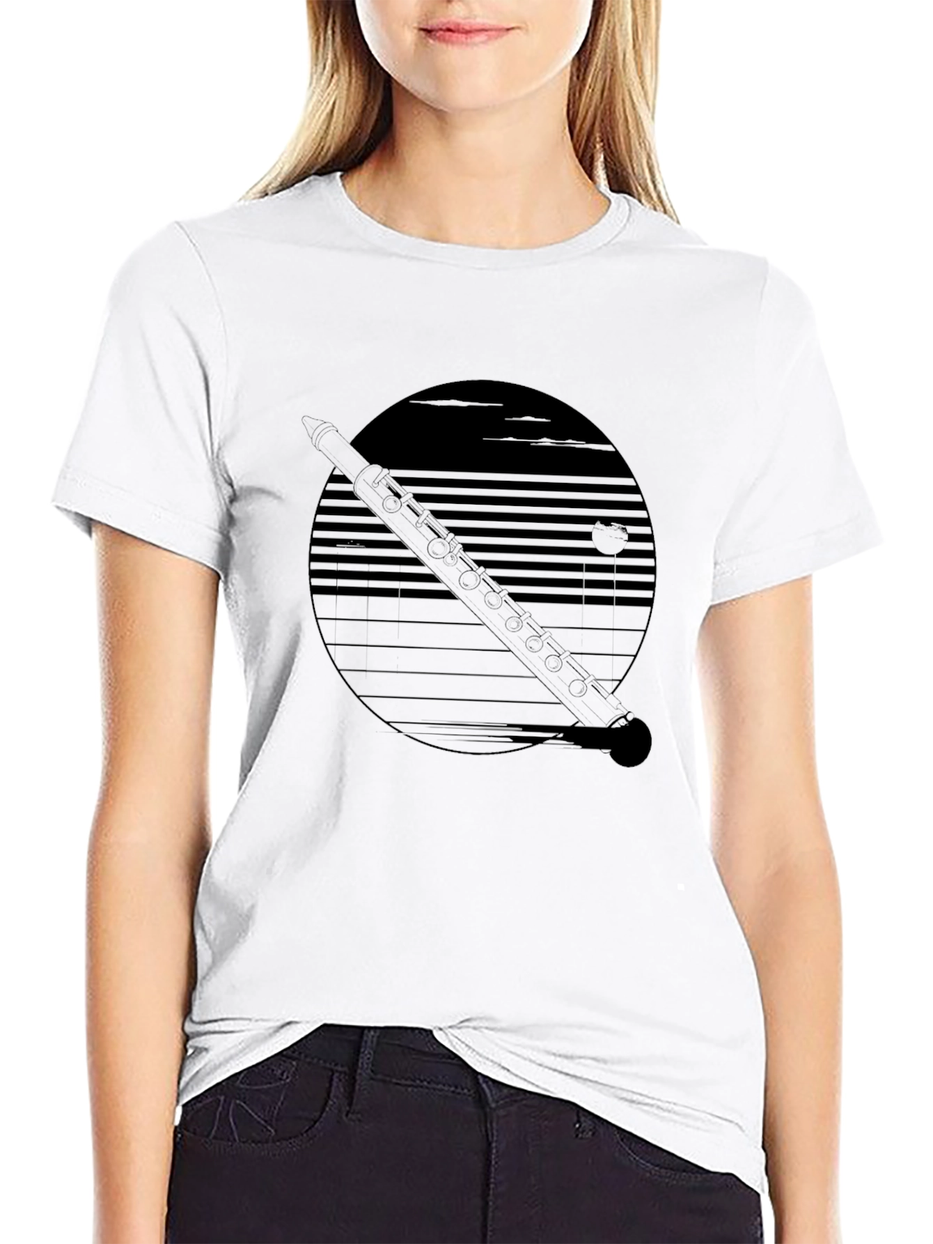 Retro Flute Graphic Tee - Black