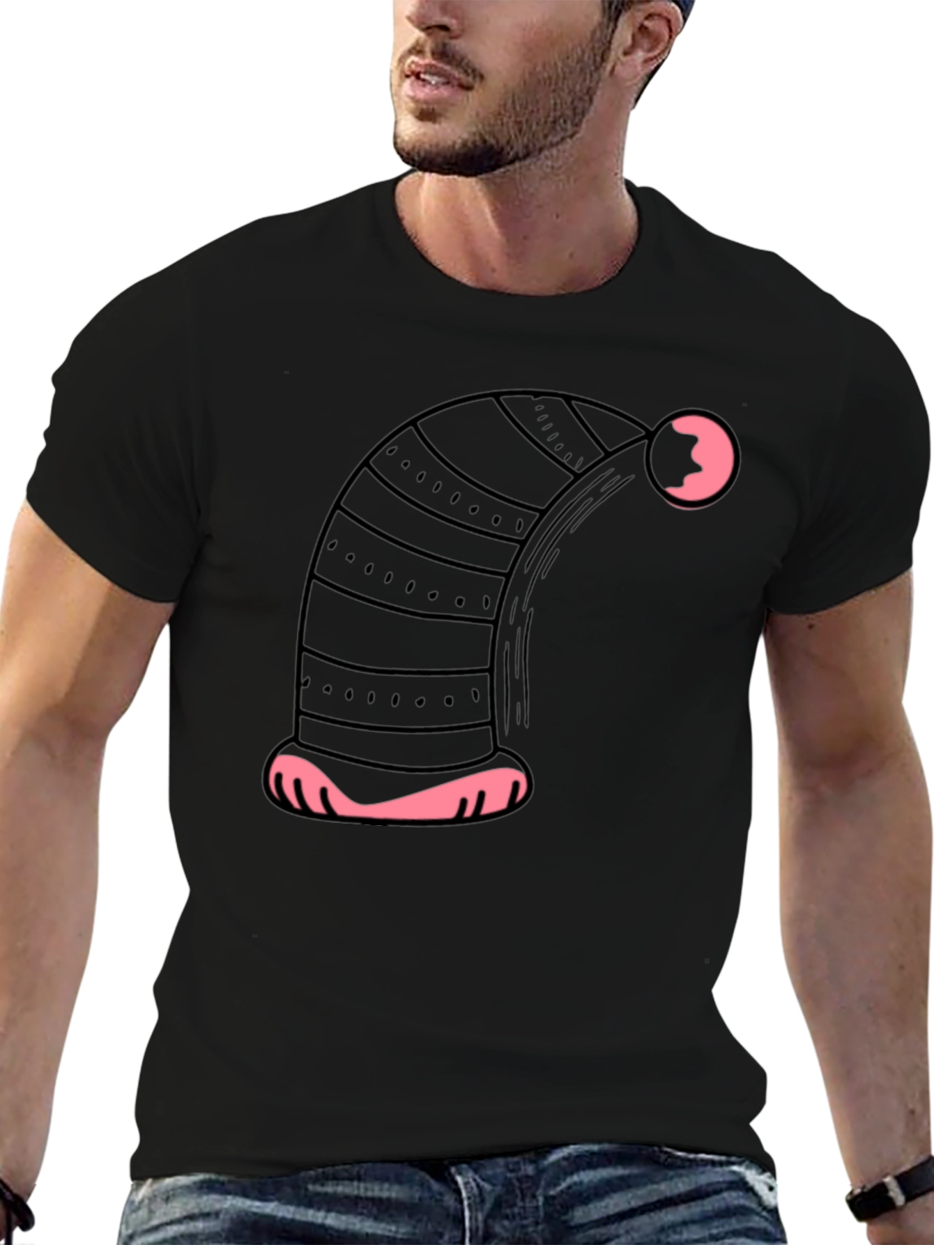 Novelty Black T-Shirt with Sleepy Nightcap Design