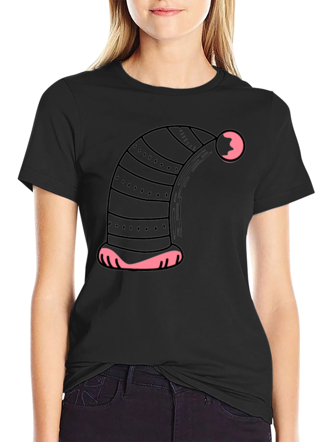 Novelty Black T-Shirt with Sleepy Nightcap Design