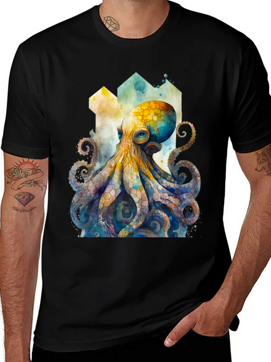 Watercolor Octopus Graphic Tee - Black