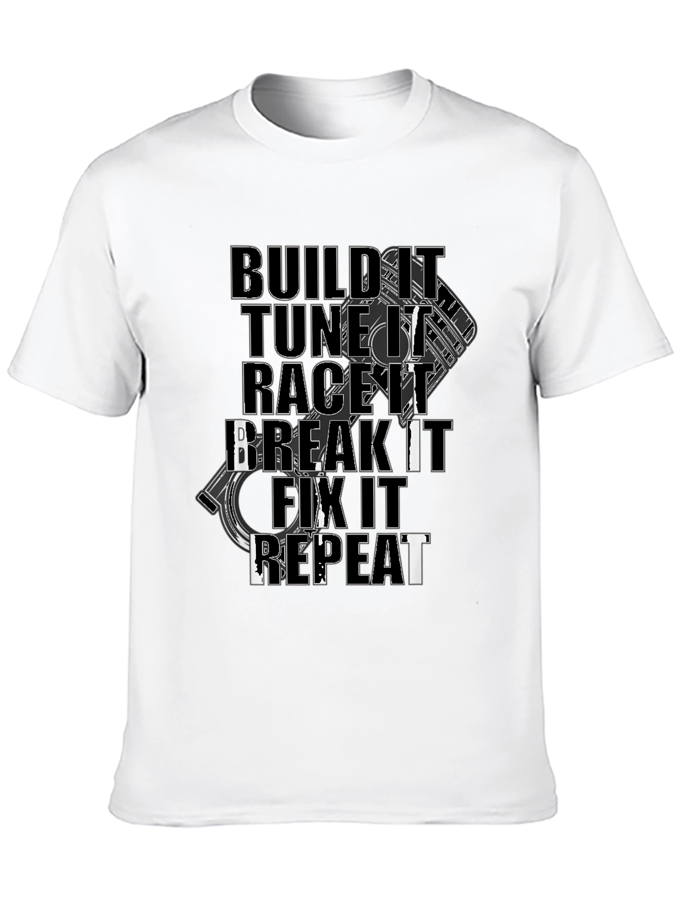 Build Tune Race Break Fix Repeat Black Graphic Tee