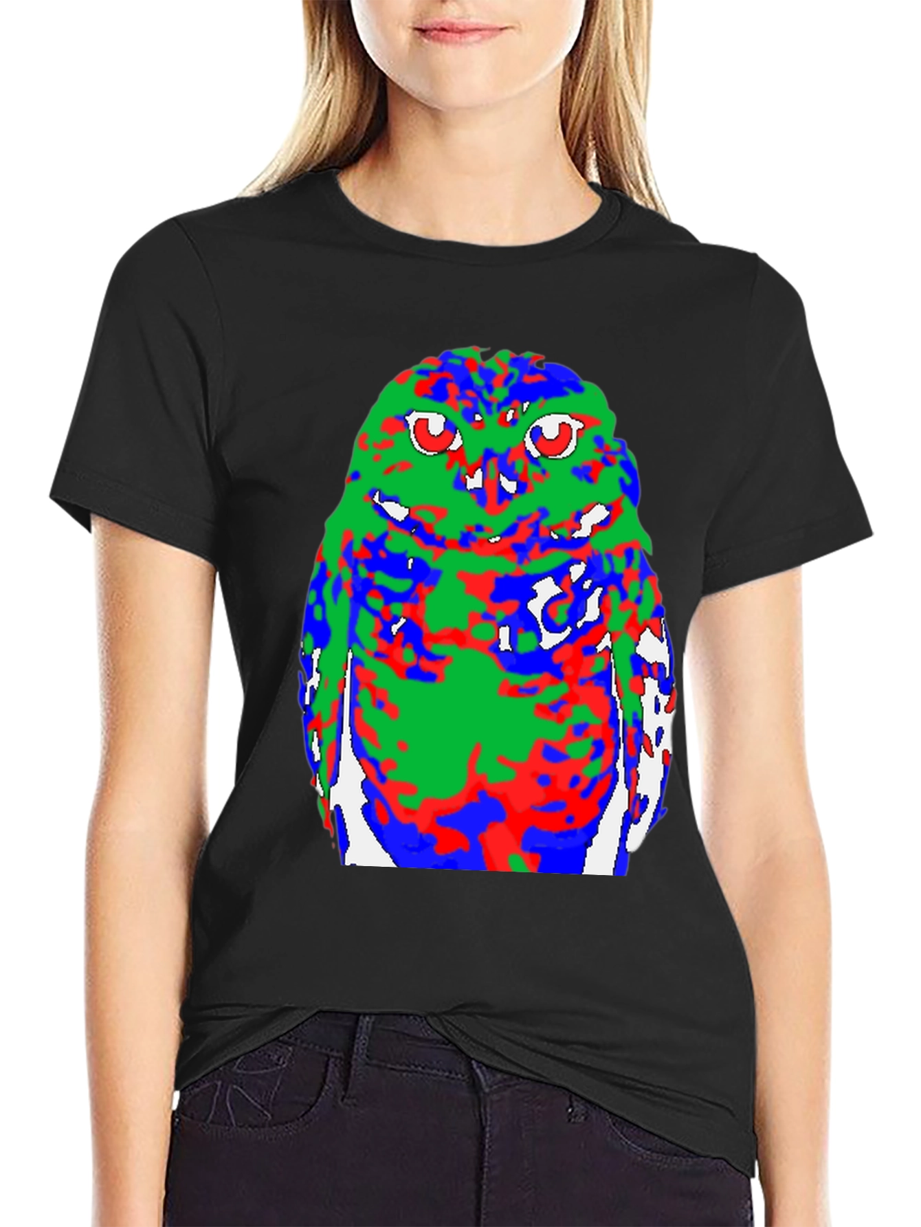 Abstract Owl Graphic Black T-Shirt