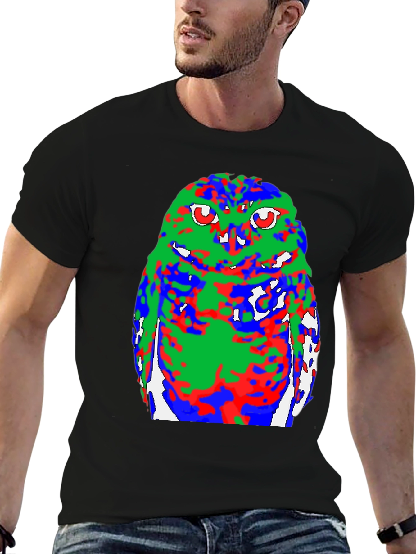 Abstract Owl Graphic Black T-Shirt