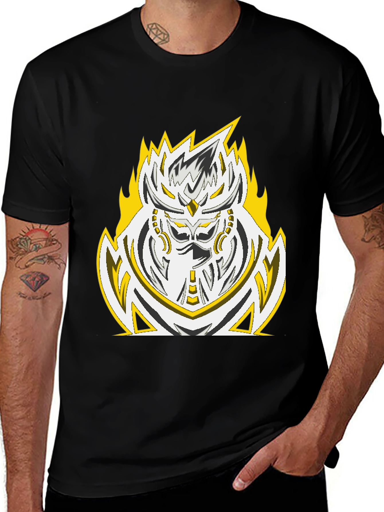 Fiery Warrior Graphic Tee - Black Cotton Blend