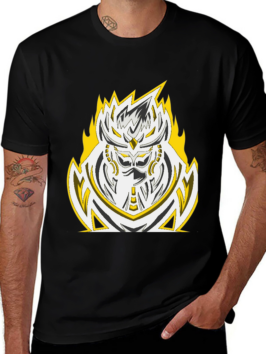 Fiery Warrior Graphic Tee - Black Cotton Blend