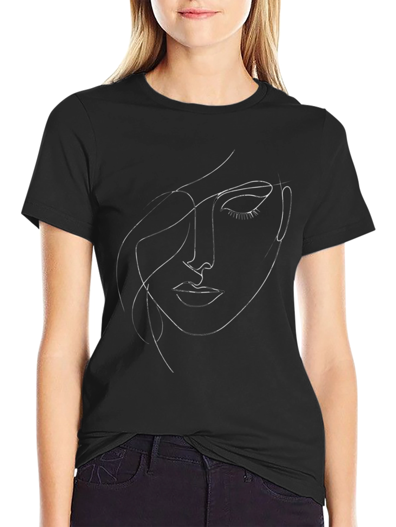 Abstract Face Line Art Graphic T-Shirt