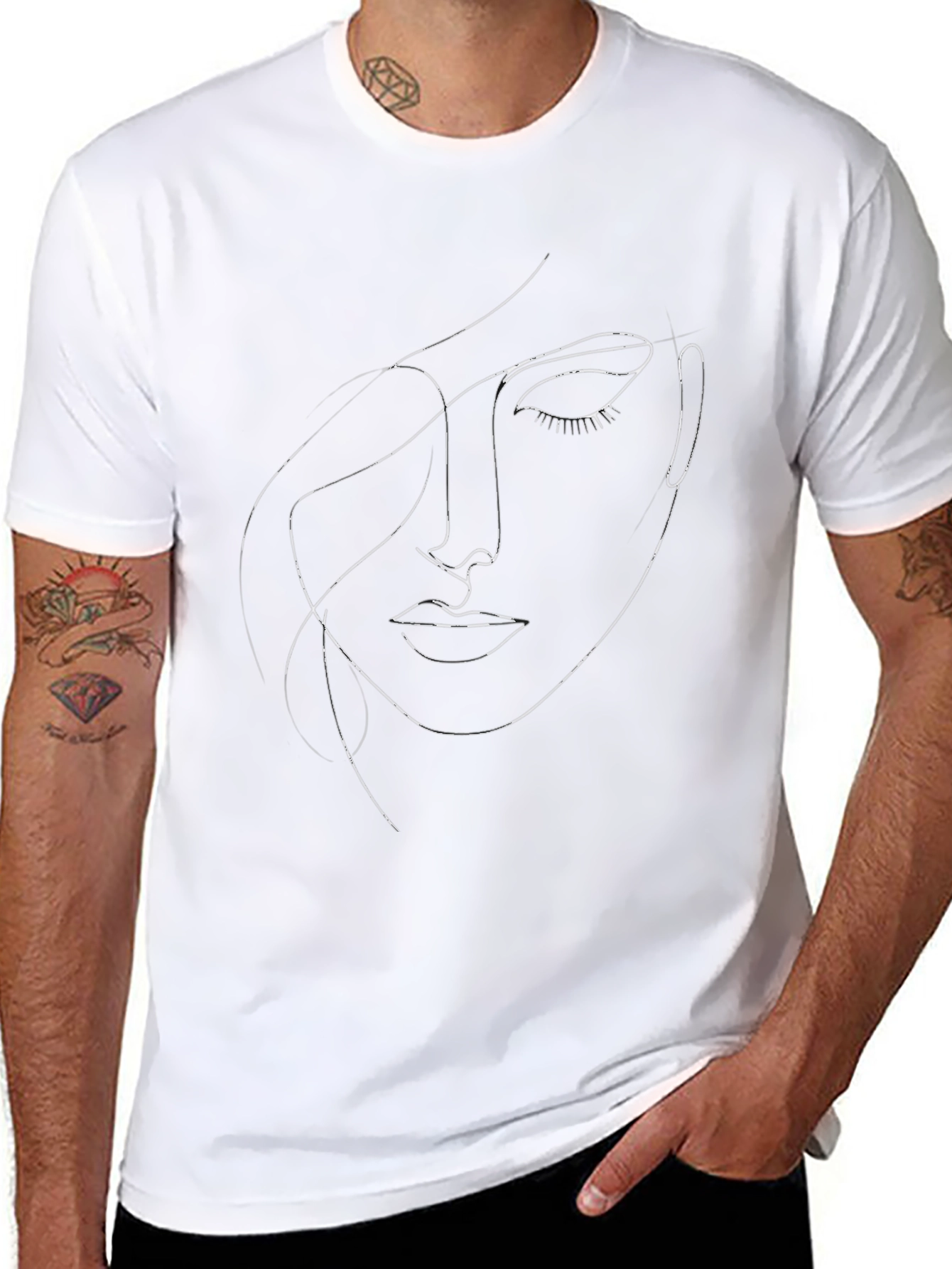 Abstract Face Line Art Graphic T-Shirt